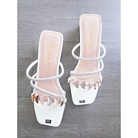 SIÊP PHẨM DÉP NỮ CAO GÓT QUAI ĐÍNH ĐÁ THÁI LAN THỜI TRANG SIÊU XINH ĐẾ CAO 5CM-Có 3 màu