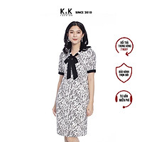 Váy Đầm Suông Trung Niên K&K Fashion KK100-14 Hoa Nhí Trắng Đen Chất Vải Lụa