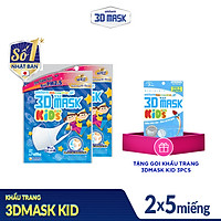 [Tặng Khẩu trang 3DMask Kid gói 3 miếng] Combo 2 Khẩu trang Unicharm 3D Mask Kids gói 5 miếng (Ngăn được bụi mịn PM2.5)