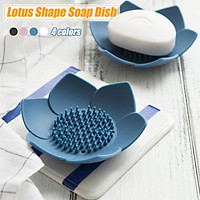White/ Black/ Pink/Blue Lotus Flower Shape Silicone Soap Dish Silicone Box Storage Plate Drain Holder for Kitchen Bathroom Shower