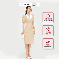 Đầm dáng ôm nữ thiết kế cố chữ V phối lá cổ kết hợp tay ngắn xếp ly cách điệu GUMAC DB527