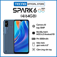 Điện thoại Tecno Spark 6 Go (4GB+64GB) - (KE5K) Pin 5000mAh | Camera kép AI 13MP | Mở khóa Khuôn mặt 2.0 | Cảm biến vân tay - Hàng Chính Hãng