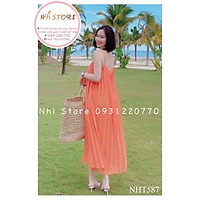Đầm Maxi Hai Dây Dập Li Rẻ Quạt Vải Chiffon Freesize Dưới 60kg