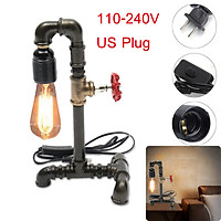 E27 110-240V Industrial Steampunk Iron Tap Pipe Lamp Desk Lamp Bed Table Light