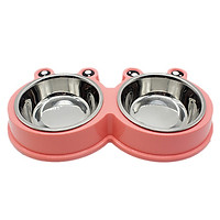Bát đôi inox đựng thức ăn và nước uống cho chó mèo, thiết kế dễ thương