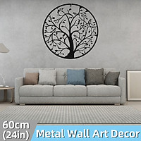 60cm/24inch Retro Style Birds Tree Metal Black Iron Sculpture Ornament for Home Living Room Wall Hanging Decoration Art Crafts
