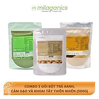Combo 3 Gói Bột Trà Xanh, Cám Gạo Và Khoai Tây Thiên Nhiên Milaganics (100g/gói)