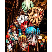 Đèn lồng vải lanh hoa họa tiết xắn size 40 cm