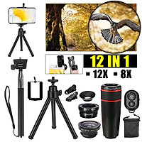 8X/12X 12PCS Telephoto Mobile Phone Lens Universal Detachable Clip-on Lens Wide