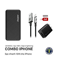 Combo Pin Energizer 10,000mAh UE10053 + Sạc nhanh Mophie 10W kèm Cáp A to Lightning 1M - HÀNG CHÍNH HÃNG