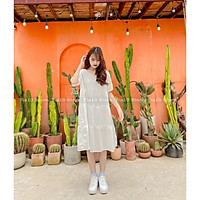 Váy trắng suông cổ V . Đầm baggydoll oversize ulzzang ( Ảnh thật Tia19 chụp)
