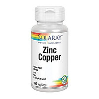 Solaray Zinc Copper Amino Acid Chelates | Healthy Cellular, Heart & Thyroid Function Support w/Pumpkin Seeds & Kelp | Non-GMO & Vegan | 100 VegCaps