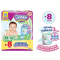 Tã quần Bobby - Đệm Lưng Thấm Mồ Hôi M76 (76 miếng) - Tặng 8 miếng trong gói