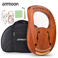 ammoon WH-16 16-String Wooden Lyre Harp Metal Strings Solid Wood String Instrument with Carry Bag Tuning Wrench Cleaning
