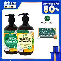 Bộ dầu gội thảo dược gừng dừa Cocayhoala hỗ trợ trị gàu, giảm nấm ngứa, dung tích 440g/chai- 95% thành phần từ gừng tươi hữu cơ còn nguyên xơ gừng, hỗ trợ trị rụng tóc, kích thích mọc tóc vượt trội