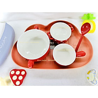 Bộ chén bát sứ kèm khay và thìa ăn dặm cho bé - Đỏ