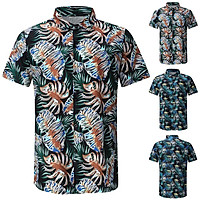 【COD】 Men T Shirt Summer Cardigan Short Sleeve Printed Tops Fashion Slim Lapel Beach T-shirt