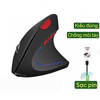 Chuột không dây kiểu đứng sạc pin wireless USB 2.4GHz chống mỏi tay chuyên dùng cho pc laptop macbook ipad tivi Hàng Chính Hãng