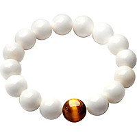 Vòng Tay Phong Thuỷ Mã Não Trắng Tinh Khiết Đính Đá Mắt Hổ Vàng Hồng Thắng mnhv12