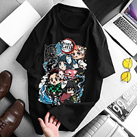 Áo thanh gươm diệt quỷ Kimetsu No Yaiba Tanjiro Nezuko (Đen) chuyến tàu vô tận, áo thun Anime Manga Unisex Nam Nữ, áo phông cổ tròn basic cộc tay thoáng mát, mẫu mới có