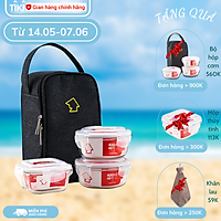 Bộ 3 hộp đựng cơm thức ăn, trữ thực phẩm thủy tinh chịu nhiệt COBA'COOK 2 hộp tròn 400ml + 1 hộp vuông 320ml và 1 túi giữ nhiệt nhiệt-CCR4S33BL