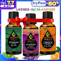 Combo 3 Tinh Dầu Oải Hương + Tinh Dầu Bạc Hà + Tinh Dầu Cam Ngọt Nguyên Chất - Tinh Dầu TIDAMO Cao Cấp Xông Phòng Giúp Thư Giãn, Thơm Phòng Và Nâng Cao Sức Khỏe (3 chai 10ML)