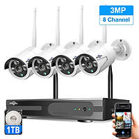 3MP Wireless Security Camera System with 1TB Hard Drive 8CH NVR +4pcs 3MP HD Outdoor Waterproof Wireless WiFi