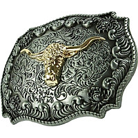 Antique Golden Embossed Long Horn Bull Head West Cowboy Retro Belt Buckle