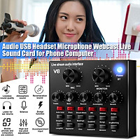 V8 Fever Sound Card Audio Interface External USB Live Broadcast Microphone Sound Card for Computer PC Mobile Phones Live Stream Singing Recording