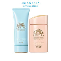 Bộ đôi 2 Kem chống nắng Anessa dịu nhẹ cho da nhạy cảm và trẻ em dạng sữa 60ml và dạng gel 90g