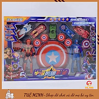 Bộ Đồ Chơi Mô Hình Siêu Nhân Captain American Và Người Nhện Tuệ Minh Có Khiên Và 5 Ô Tô Bánh Đà Siêu Ngầu Cho Bé Trai