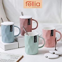 Ly sứ basic Fellia cao cấp có nắp đậy chống bụi_400ml tặng muỗng_FEL10740
