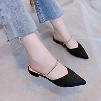 Dép Sục Nữ Mũi Nhọn Da Lộn Quai Ngang Đính Đá Đế 2cm - Ảnh Chụp Thật Kèm Clip