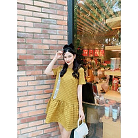 Váy gấm babydoll phối nơ siêu đẹp. Size S M