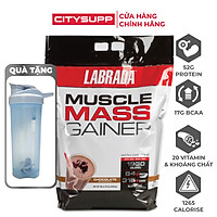 Combo Sữa tăng cân Muscle Mass Gainer vị Chocolate của Labrada, hỗ trợ tăng cân tăng cơ nạc (5.4kg) - Bình lắc THOL (Màu ngẫu nhiên)