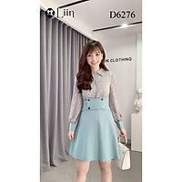 Đầm dáng suông màu Xanh Phối Tơ Hoa, váy nữ cao cấp tôn dáng LINBI D6276