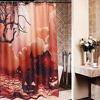 Halloween Owl Pumpkins Haunted House Old Tree Bathroom Shower Curtain 150*180cm