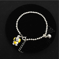 Lắc bạc vòng bạc đeo tay/ chân trẻ em cho bé có charm hình chú chó vàng, chuẩn bạc ta 999, size 0-6 tuổi