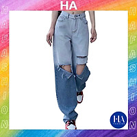 Quần Jean Nữ Ống Rộng H&A Fashion Lưng Cao 2 Màu Rách Gối TBQBB37