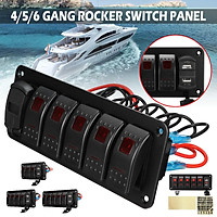 Waterproof 4/5/6 Gang LED Rocker Switch Panel 12V / 24V Dual USB Charger Voltmeter for Car Marine Boat RV