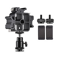 Triple Cold Shoe Mount Flash Speedlite Bracket Photography Umbrella Holder with Ballhead Adapter Phone Holders for
