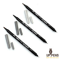 Combo 3 bút lông đầu cọ viết calligraphy Marvy Le Plume II Double-Sided Watercolor Marker - UP.PENS Collection - Grey Colors