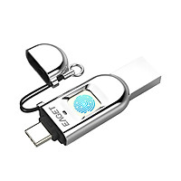 EAGET FU68 64GB USB Flash Drive Type-C USB3.0 Dual-port Metal Fingerprint Encryption U Disk for Smart Phone PC Laptop