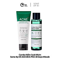 Bộ 2 sản phẩm dành cho da dầu, mụn some by mi AHA-BHA-PHA 30 days miracle acne clear foam and toner full size