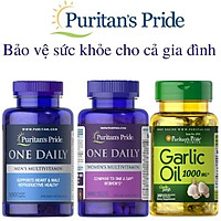 Combo 3 sản phẩm tăng cường sức khỏe cho cả gia đình, bổ sung vitamin tổng hợp, giảm nguy cơ mắc cúm Multivitamin và Garlic Oil 1000mg của Puritan's Pride