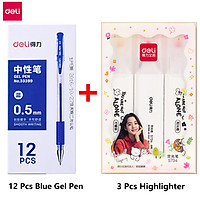 Deli Writing Smoothly Pen Set 0.5mm Bullet Blue Red Black Ink Signature Pen 12pcs Office Gel Pen Student Exam Signature Pen 3pcs Colored Fluorescent Pen Portable Warm Color Highlighter Conference Emphasizing Marking Kits