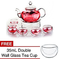 Borosilicate Glass Tea Pot Set Infuser Teapot Warmer 6Double Wall Tea Cups