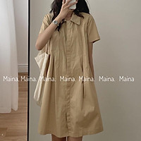 Váy polo túi ngực - Váy sơ mi basic hai màu trắng be