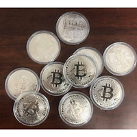 Tiền xu Bitcoin màu bạc combo 10 viên