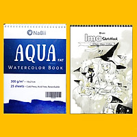 Combo Sổ vẽ màu nước chuyên nghiệp Nabii Aqua Fat A4 và Ima sketchbook vẽ phác thảo A4